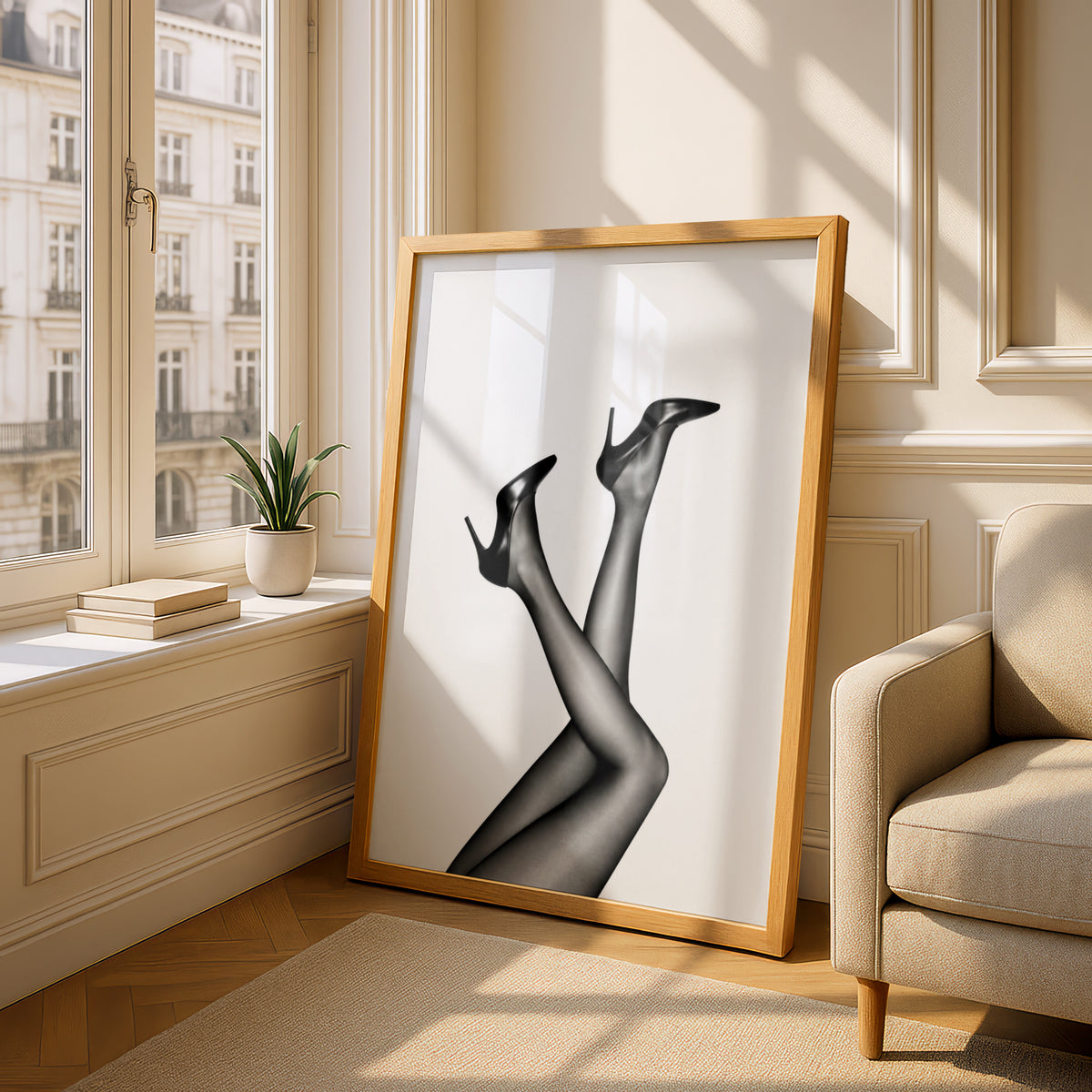 Black and White High Heels Poster, Fashion Wall Art, Stiletto Legs Art Print — styling mockup 4