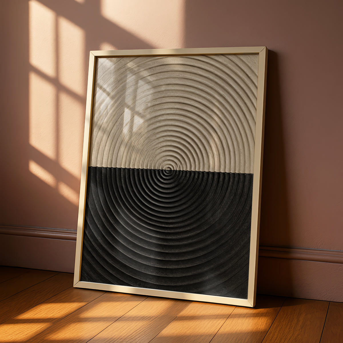 Concentric Circle Abstract Print, Neutral Beige Black Geometric Wall Art, Modern Poster