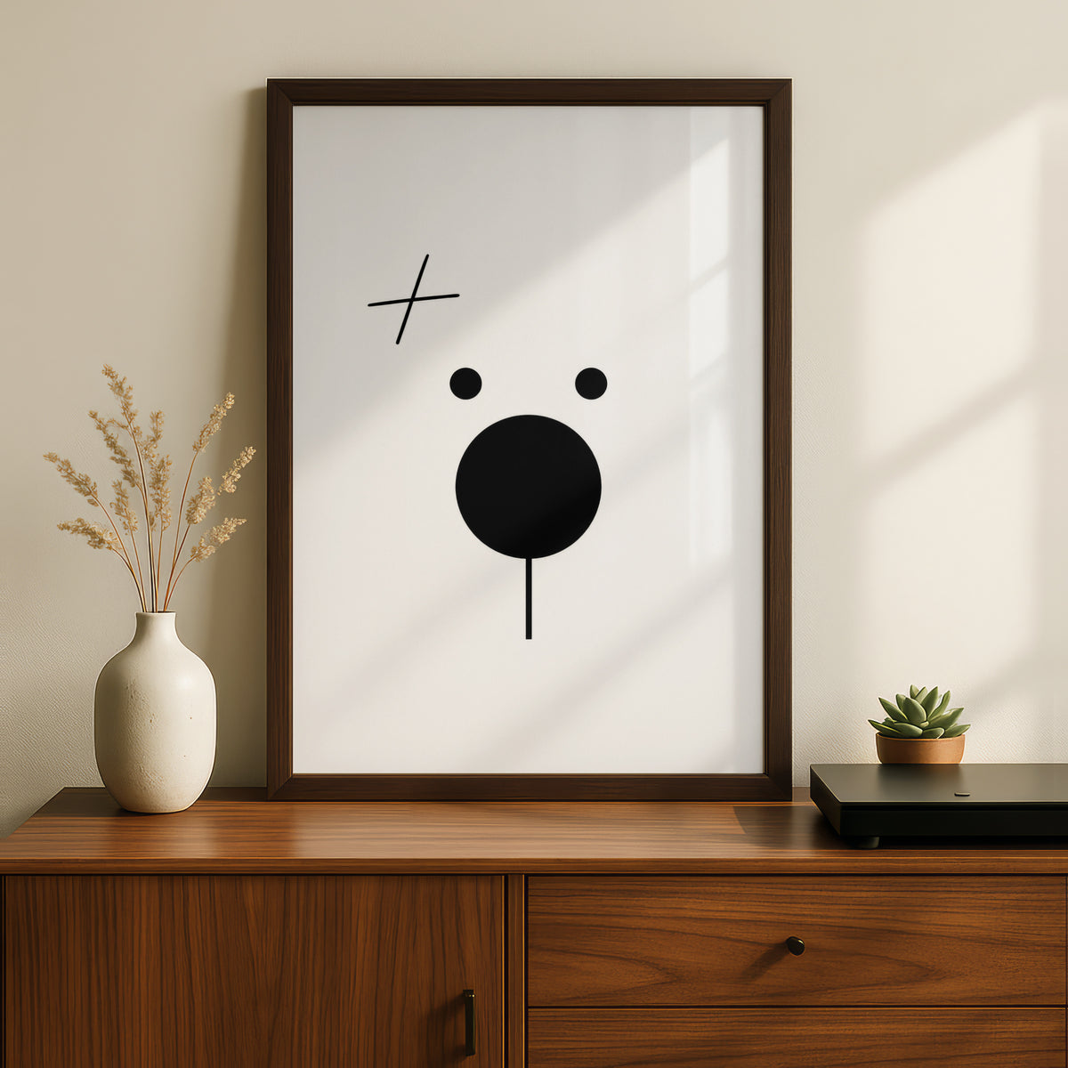 Minimalist Bear Face Cartoon Poster, Black and White Wall Art, Quirky Funny Animal Print — styled room mockup 5