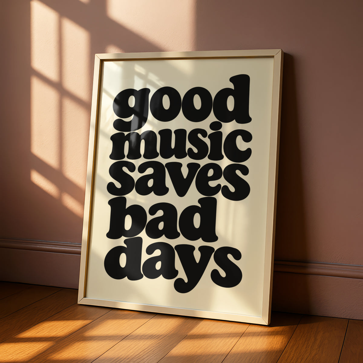 Good Music Saves Bad Days Quote Print, Retro Typography Poster, Black Cream Music Wall Art