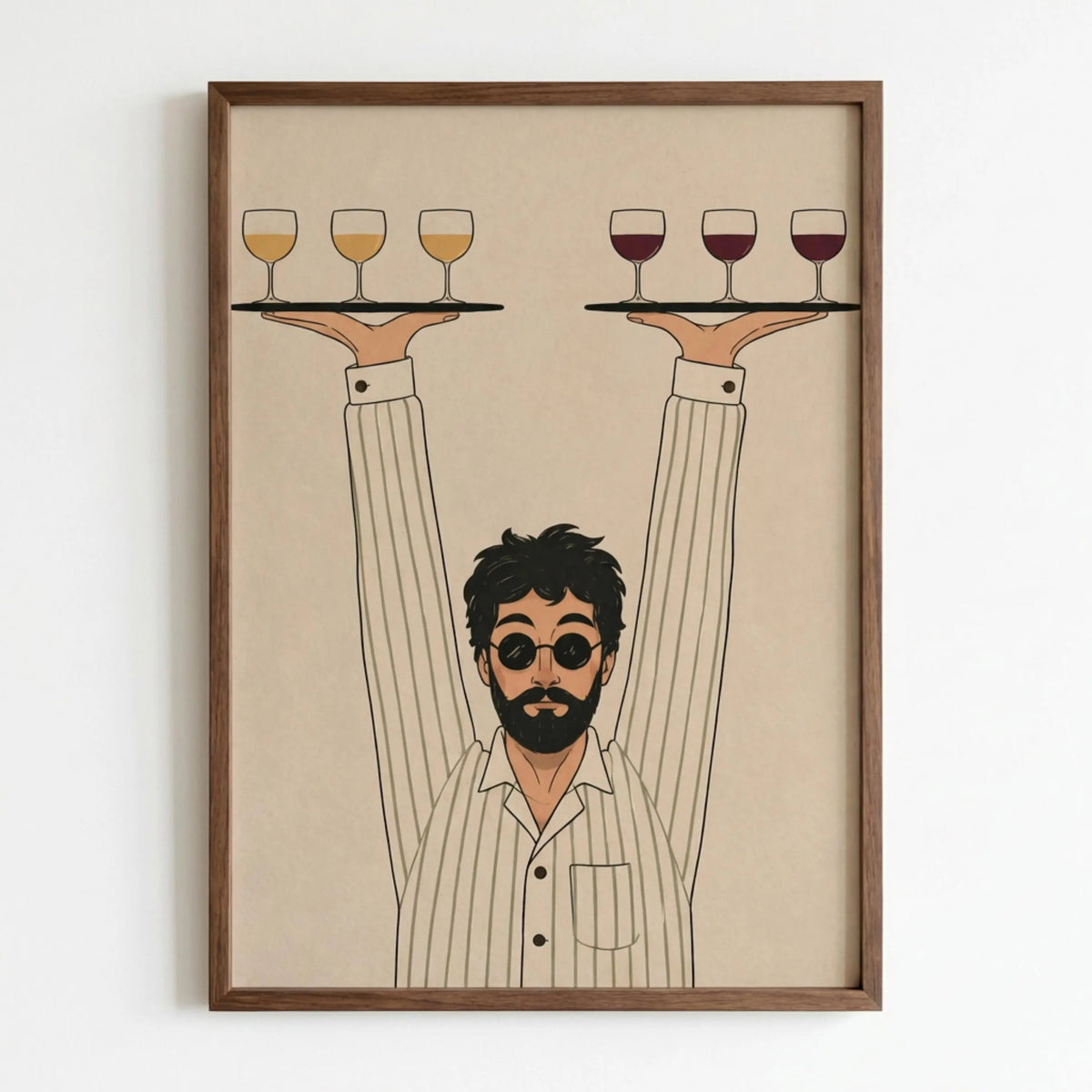 Retro Waiter, Minimalist Line Art Poster, Retro Wine Illustration wall art print