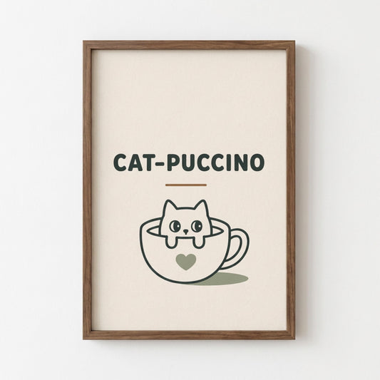 Catpuccino Wall Art, Cat Print, Coffee Lover Gift, Minimalist Cat Decor wall art print
