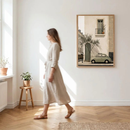 Paris Street Wall Art, Vintage Car Poster, French City Print, Minimalist Travel Wall Decor wall art print