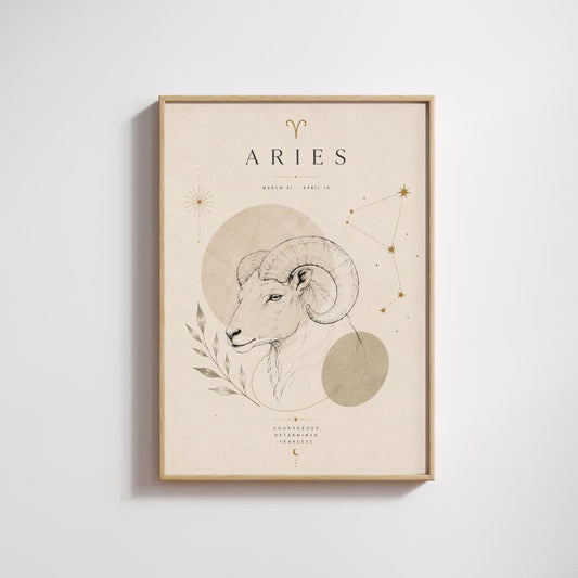 Aries Zodiac Wall Art, Minimalist Astrology Poster, Star Sign Print wall art print
