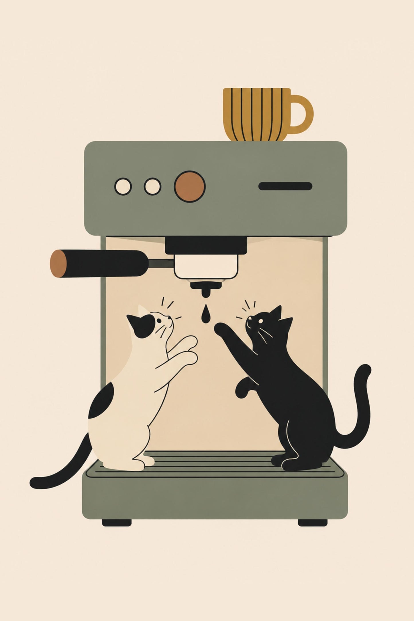 Coffee Cat Wall Art Print, Espresso Machine Cat Poster, Kitchen Decor wall art print