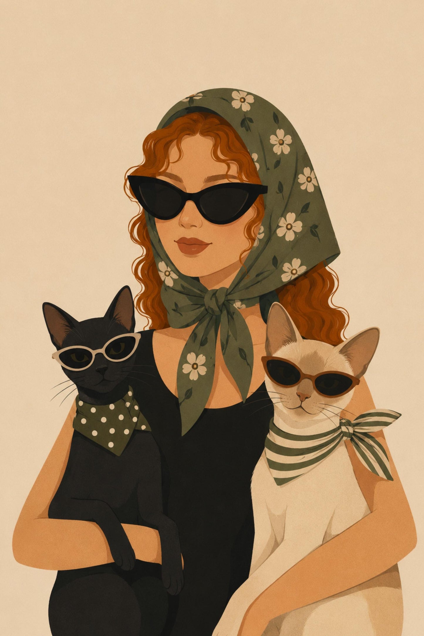Fashion Cat Lady Wall Art Print, Chic Cat Lover Poster Decor wall art print
