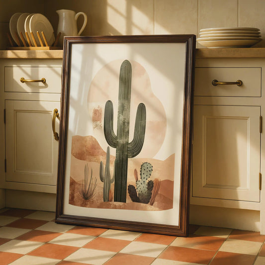 Boho Cactus Desert Wall Art, Minimalist Green Cacti Print wall art print