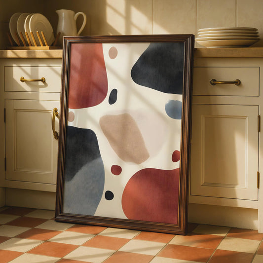Boho Abstract Shapes Print, Terracotta Navy Beige Wall Art, Minimalist Poster wall art print