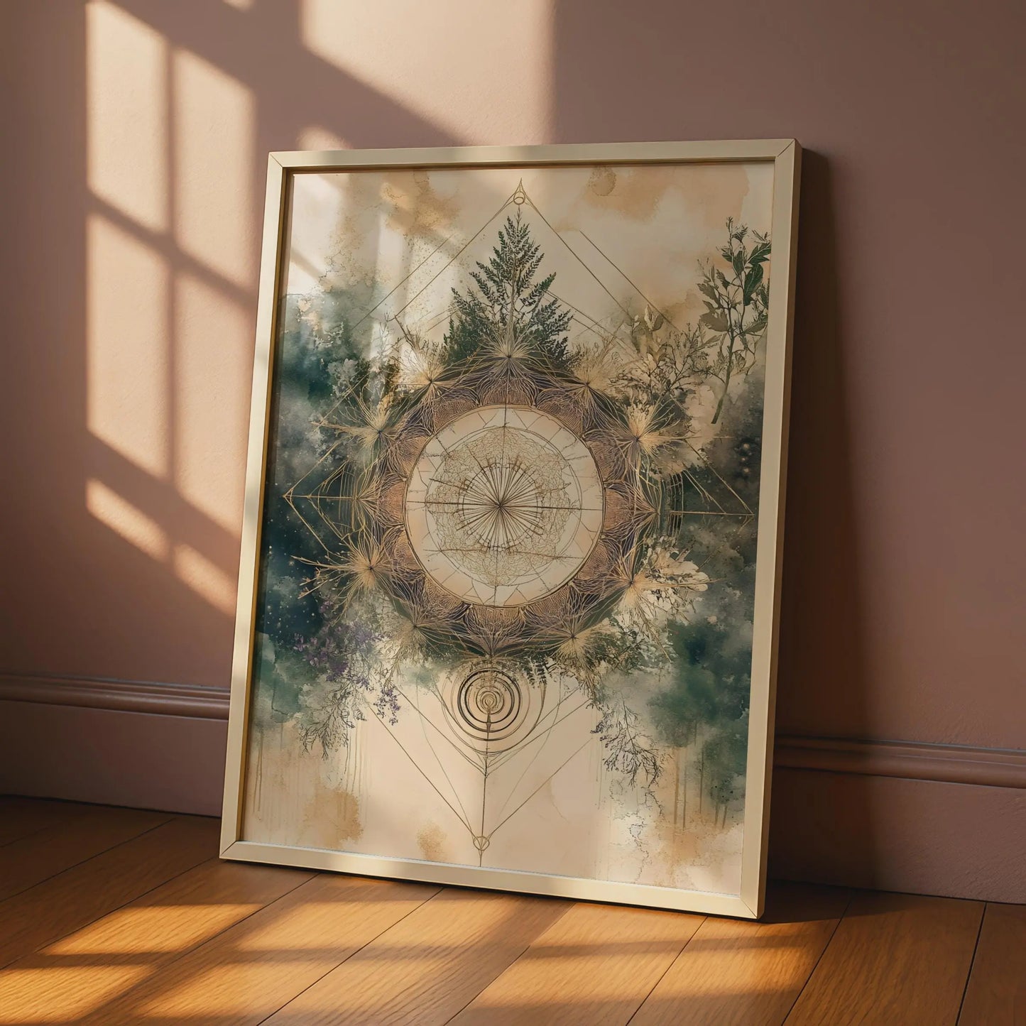 Boho Sacred Geometry Poster, Botanical Mandala Wall Art, Earthy Mystical Print wall art print