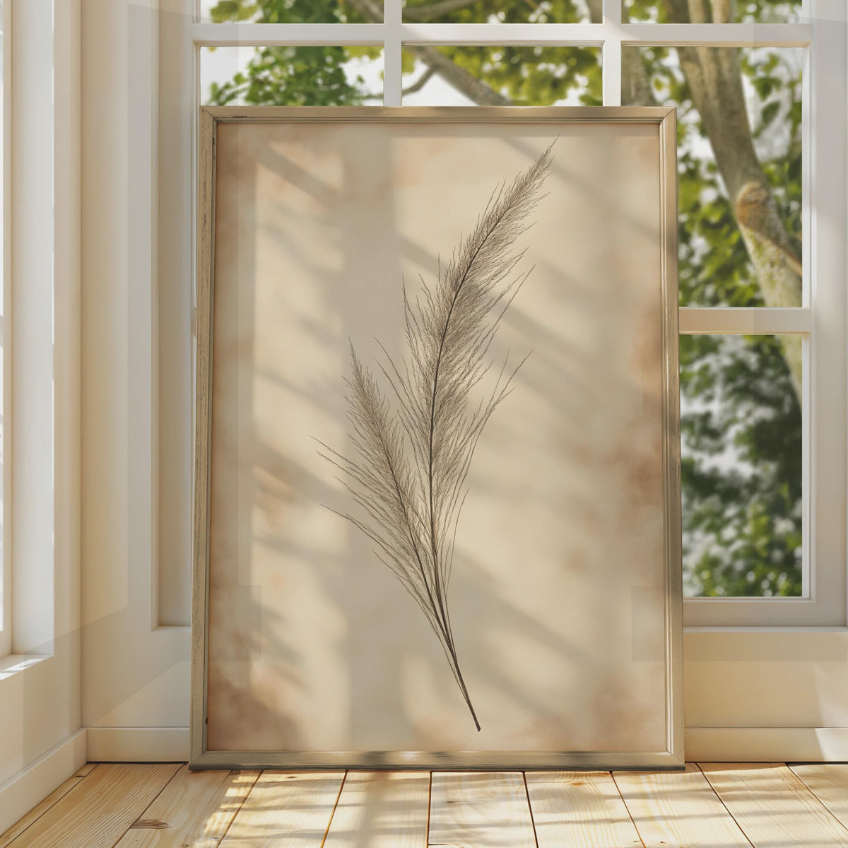 Boho Pampas Grass Wall Art Print, Minimalist Botanical Poster, Neutral Tones Floral Decor wall art print