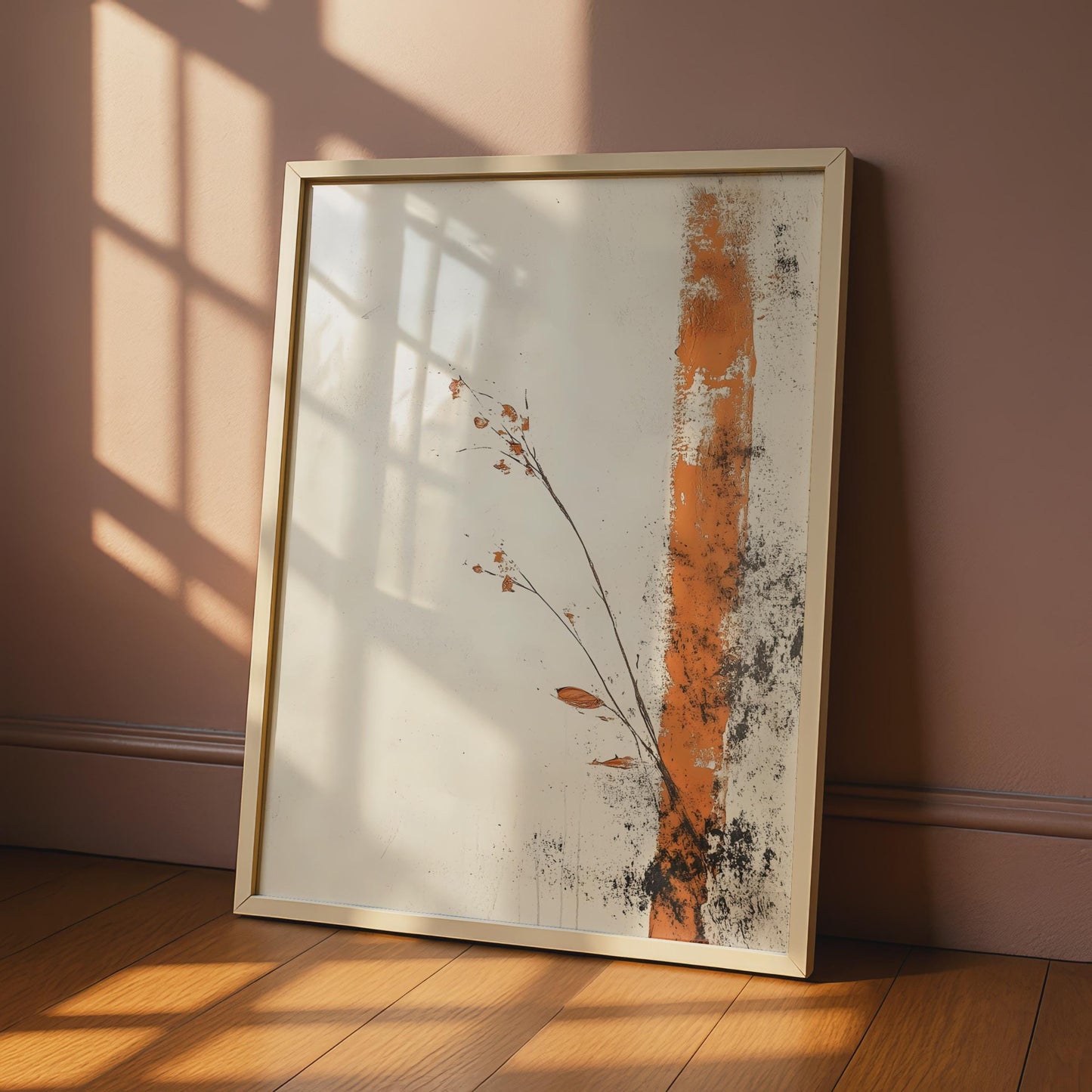 Boho Minimalist Floral Wall Art, Earthy Orange Print, Modern Botanical Decor, Living Room Artwork wall art print
