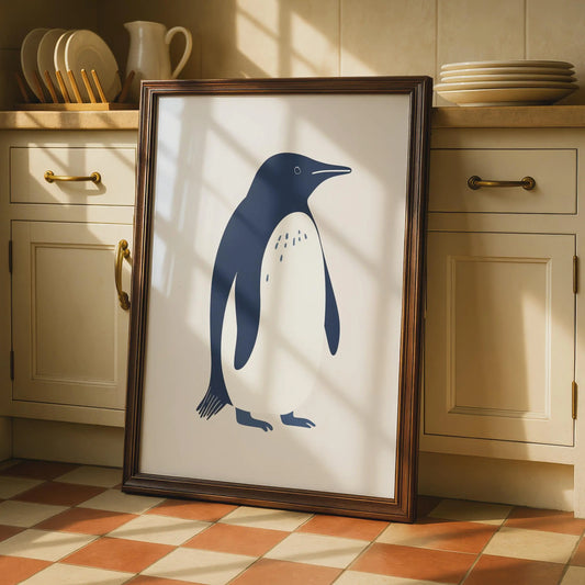 Penguin Print, Minimalist Animal Poster, Navy Blue Wall Art, Wildlife Nursery Decor wall art print