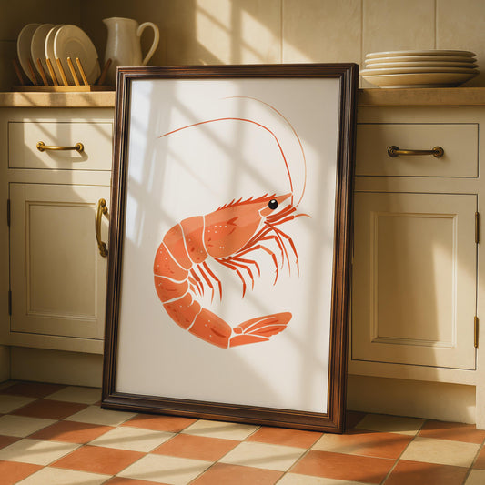 Shrimp Animal Poster, Orange Prawn Print, Seafood Wall Art, Ocean Creature Decor wall art print