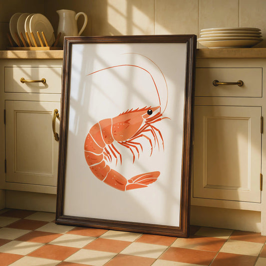 Shrimp Animal Poster, Orange Prawn Print, Seafood Wall Art, Ocean Creature Decor wall art print