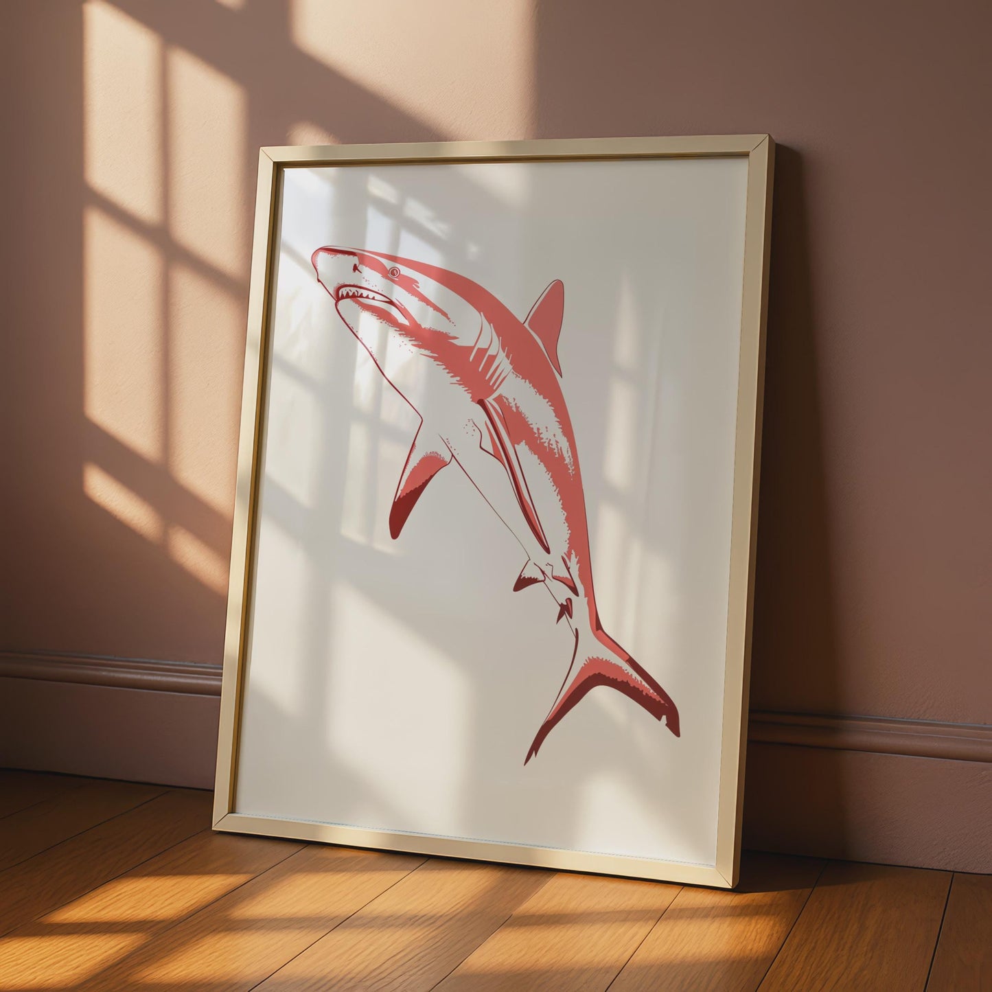 Red White Shark Print, Bold Marine Animal Wall Art wall art print