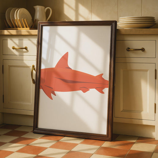 Orange Shark Art Print, Minimalist Ocean Animal Wall Decor wall art print
