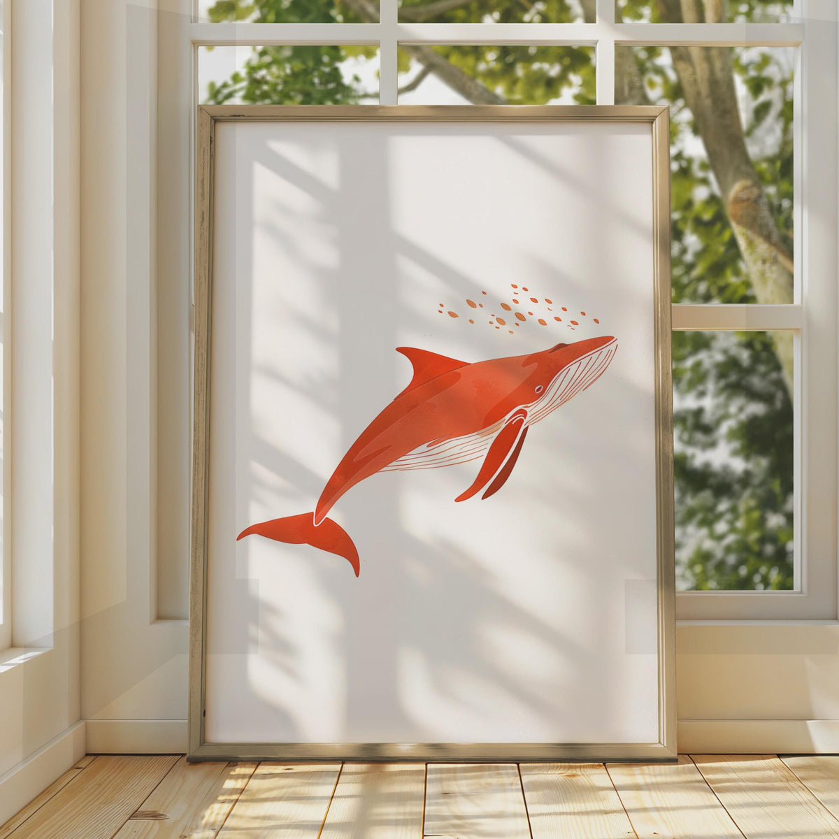 Red Humpback Whale Art Print, Minimalist Ocean Animal Poster wall art print