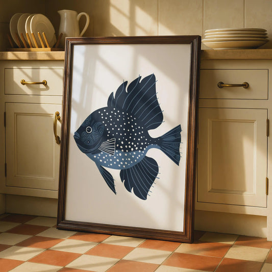 Navy Blue Fish Poster, Decorative Animal Print, Ocean Wall Art, Nautical Decor wall art print