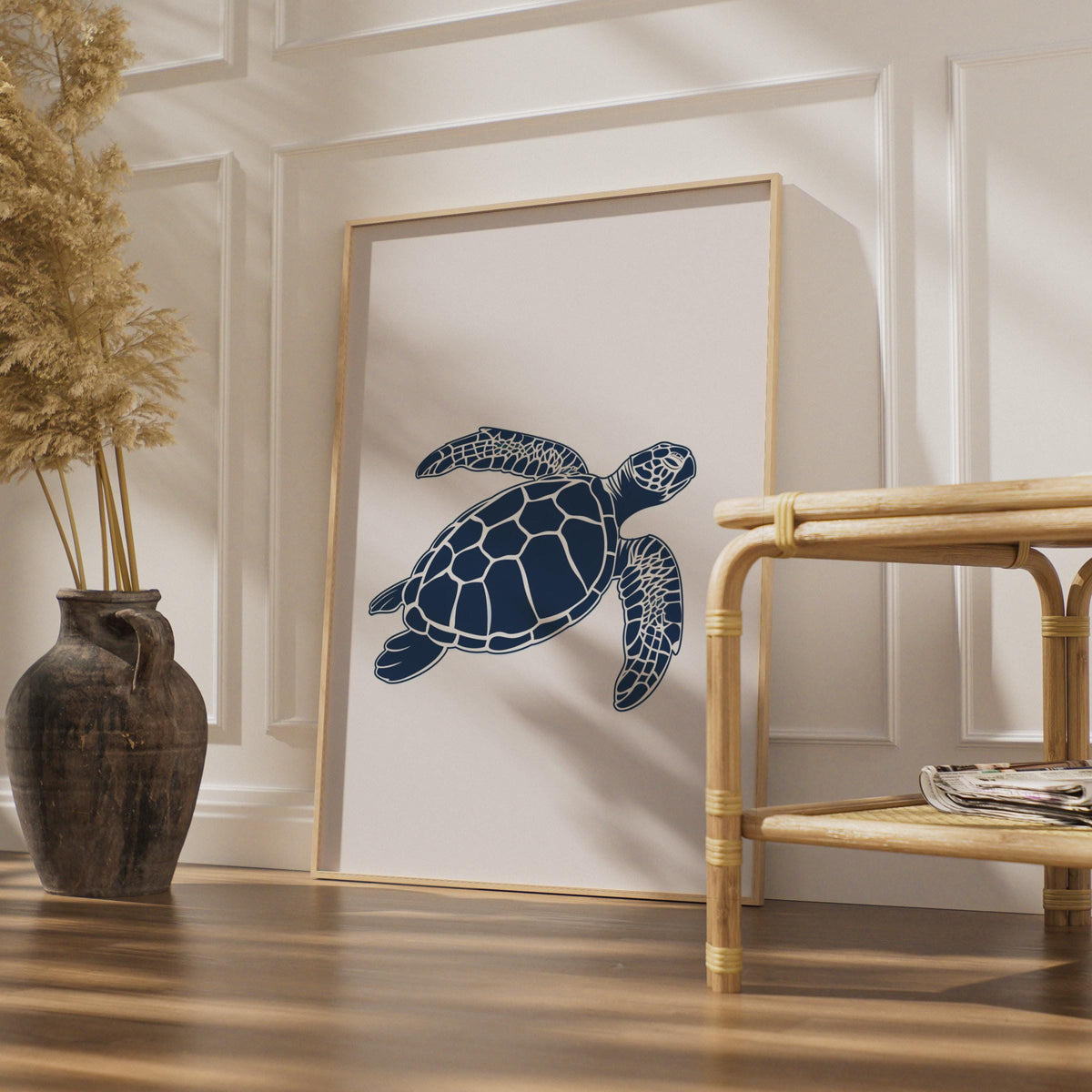 Sea Turtle Poster, Navy Blue Ocean Animal Print, Minimalist Coastal Wall Art wall art print