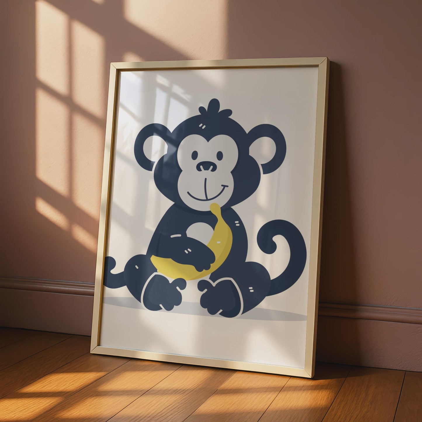 Cartoon Monkey Banana Print, Kids Animal Nursery Wall Art wall art print