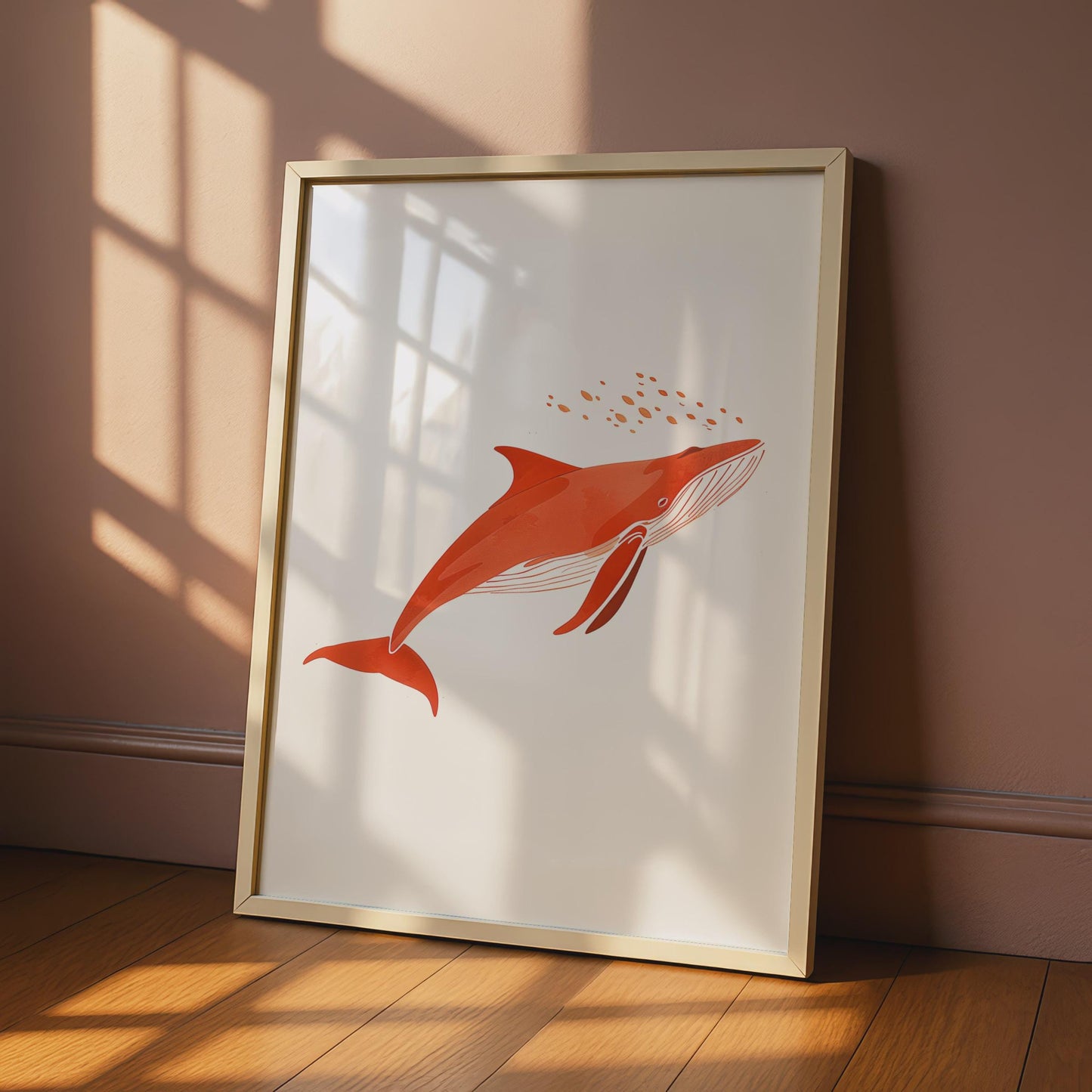 Red Humpback Whale Art Print, Minimalist Ocean Animal Poster wall art print