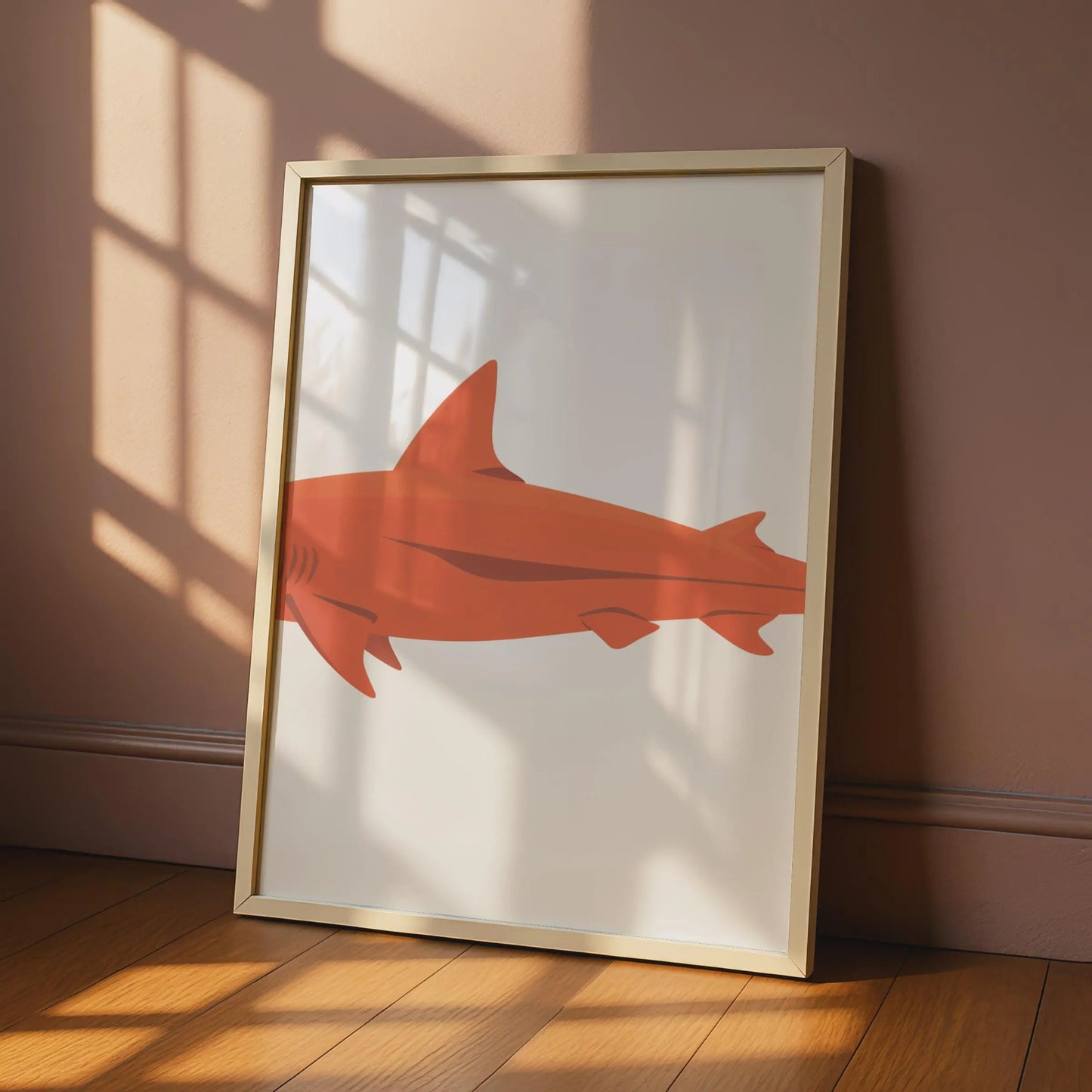 Orange Shark Art Print, Minimalist Ocean Animal Wall Decor wall art print