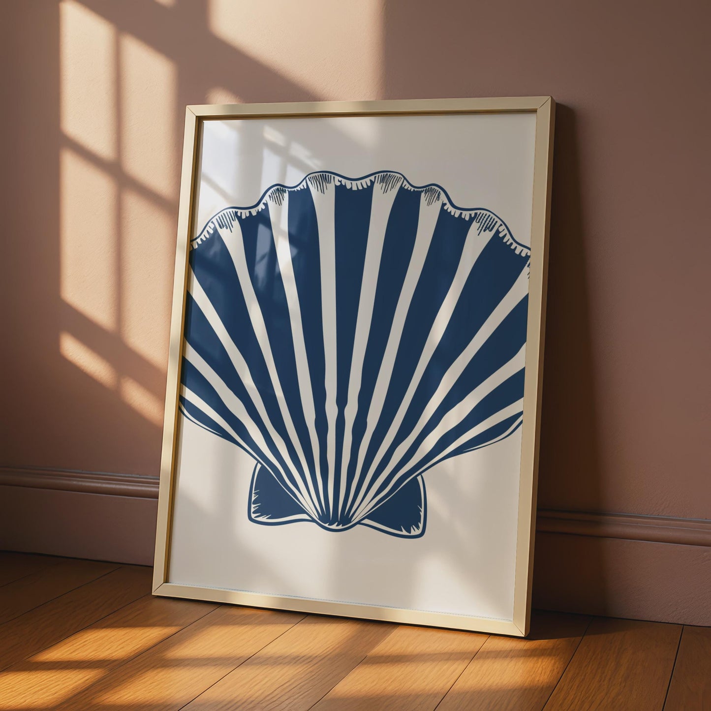 Scallop Shell Poster, Navy Blue Nautical Wall Art, Coastal Animal Print, Beach Home Decor wall art print