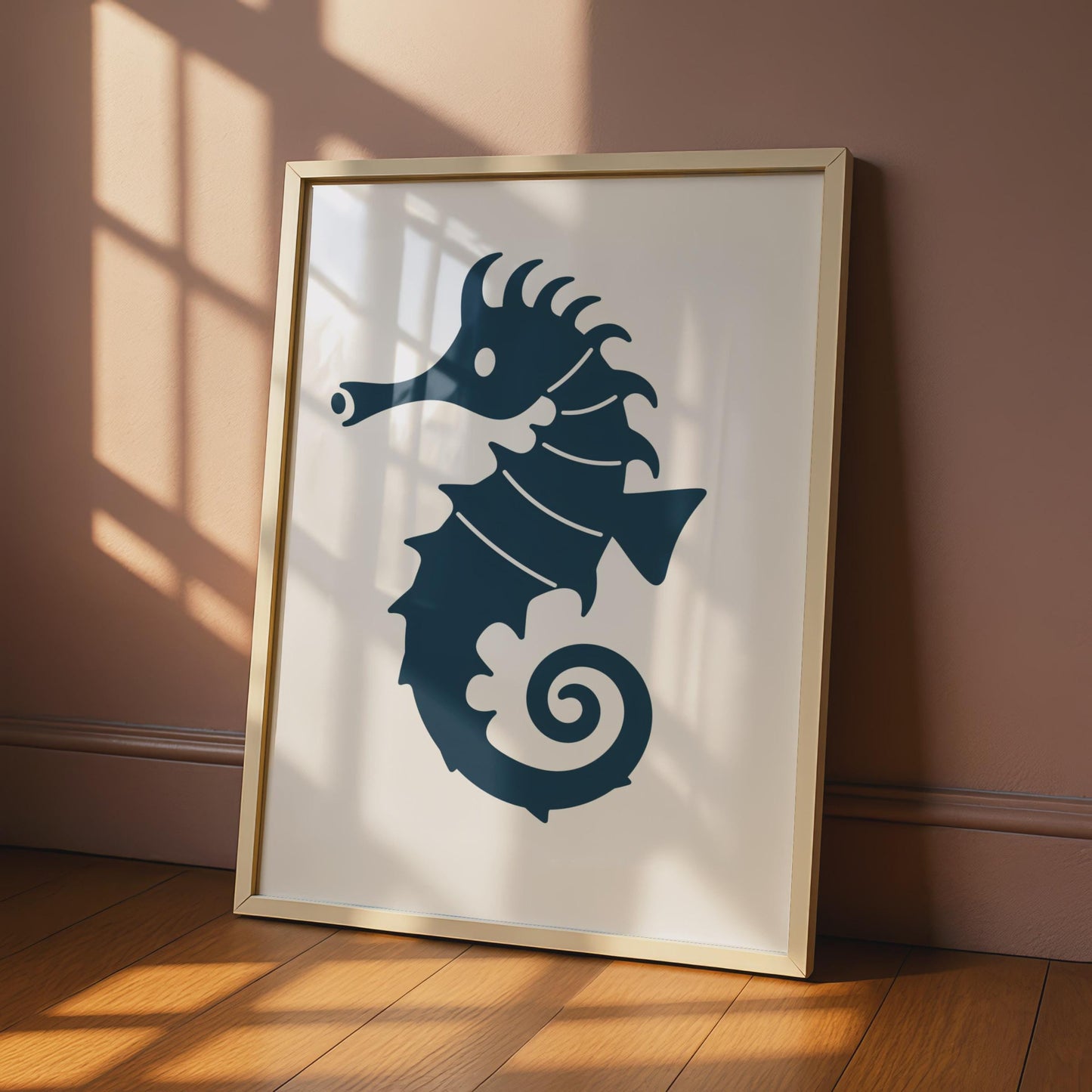 Seahorse Poster, Minimalist Navy Blue Animal Print, Ocean Wall Art, Coastal Decor wall art print