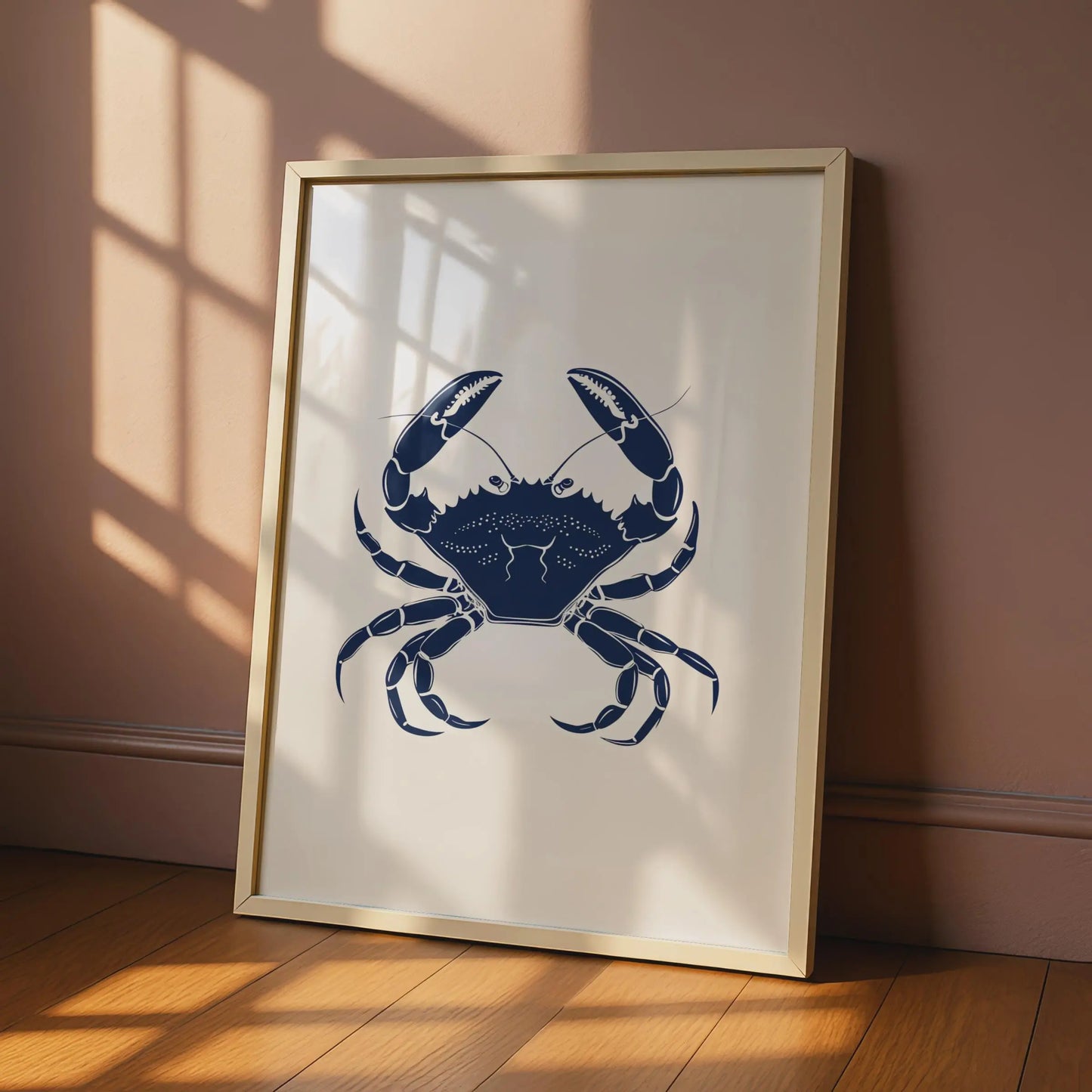 Navy Blue Crab Poster, Coastal Animal Print, Nautical Wall Art, Ocean Decor wall art print
