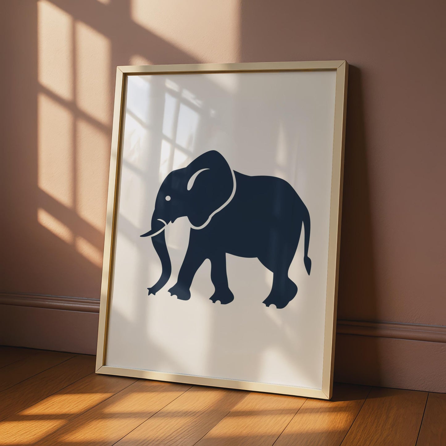 Elephant Poster, Navy Blue Silhouette Animal Print, Minimalist Wall Art, Wildlife Decor wall art print