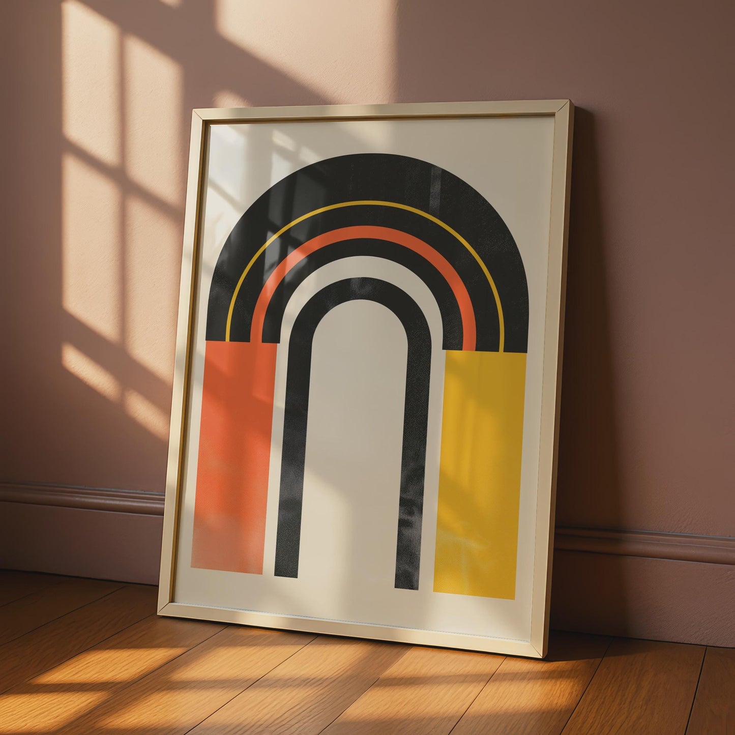 Boho Abstract Arch Print, Retro Rainbow Poster, Black Orange Yellow Wall Art wall art print
