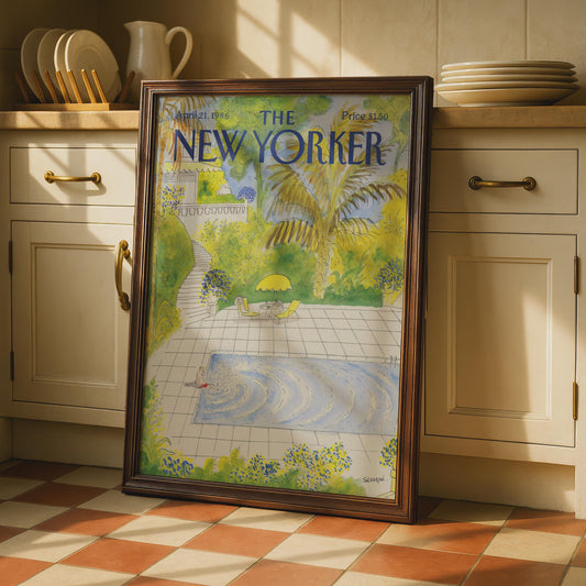 New Yorker Cover Poster 1986, Pool Garden Art Print, Sempe Illustration Wall Art wall art print