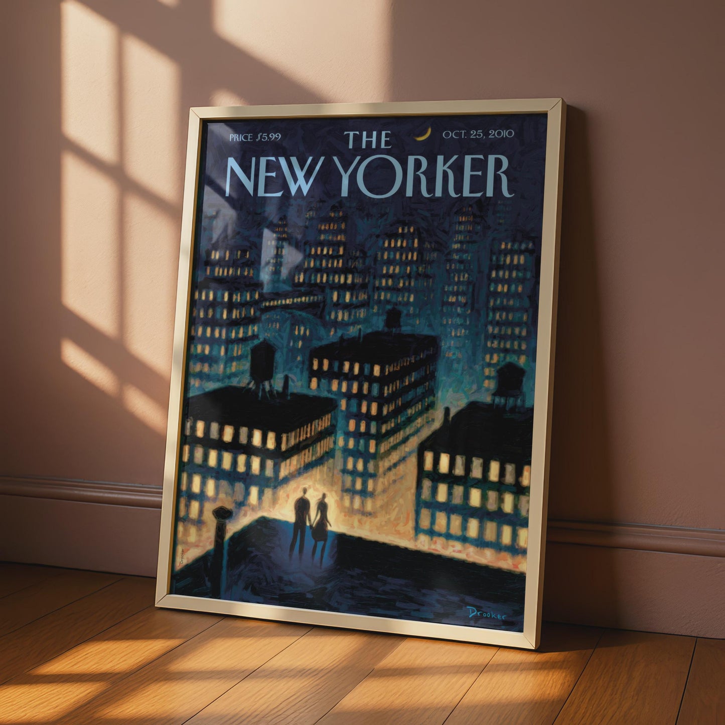 The New Yorker Cover Poster, NYC Night Skyline Couple Art, Blue City Wall Art Print wall art print
