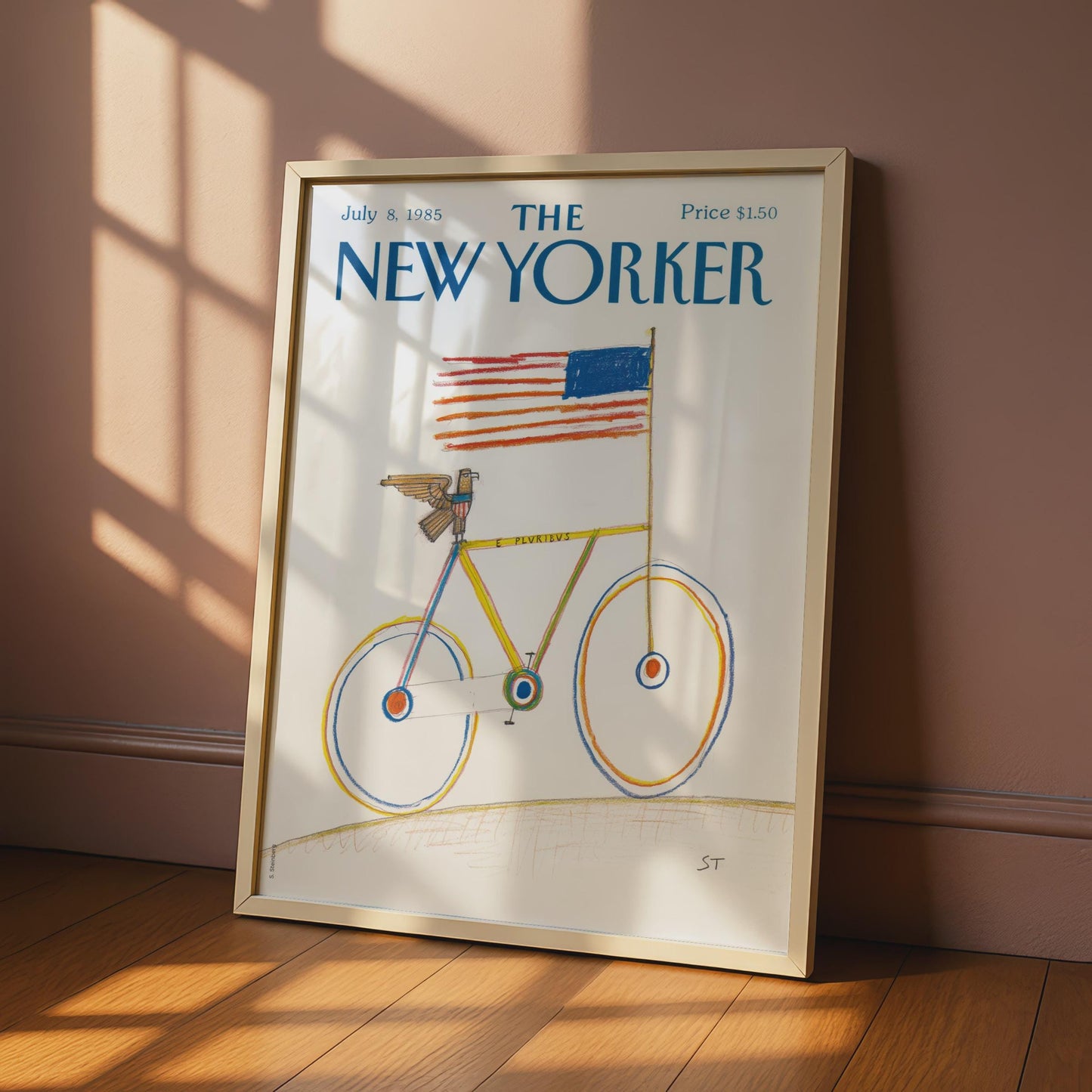 The New Yorker Poster 1985, Bicycle American Flag Art Print, Patriotic Wall Decor wall art print
