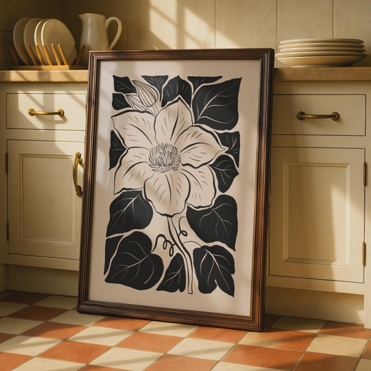 Botanical Flower Poster, Elegant Vintage Floral Art, Minimalist Wall Decor, Black and White Art wall art print
