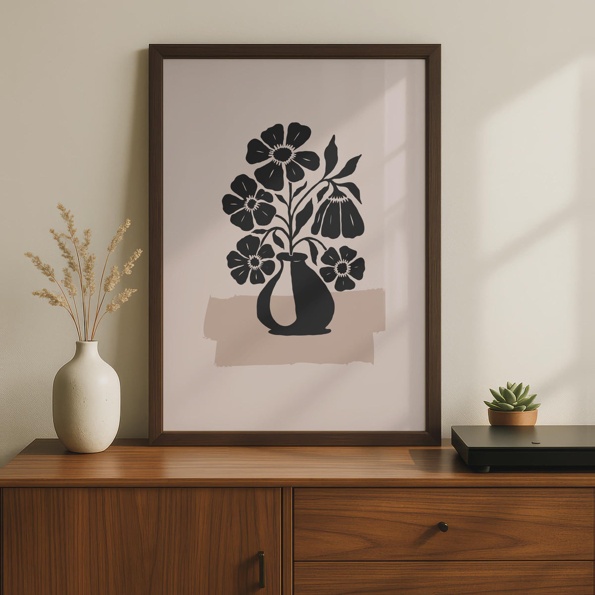 Botanical Flower Art Print, Black Floral Illustration, Minimalist Wall Decor wall art print