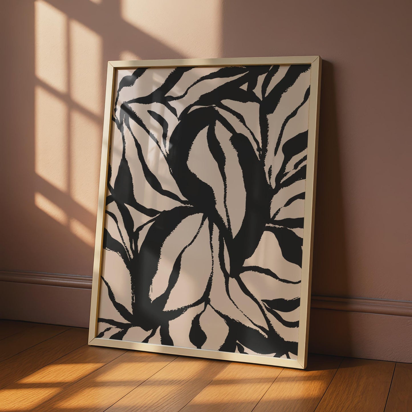 Botanical Leaf Print, Black Pink Abstract Poster, Minimalist Wall Art wall art print