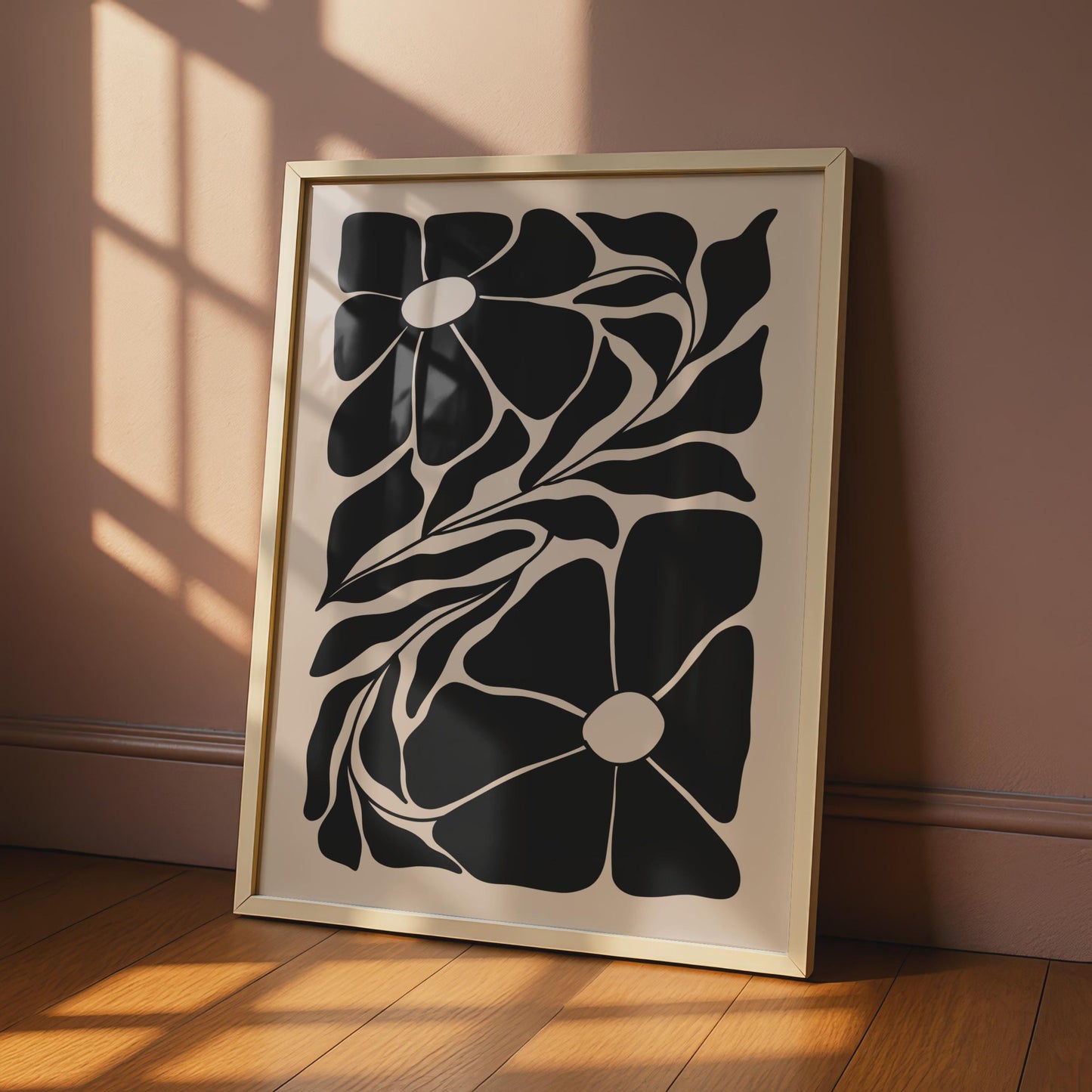 Botanical Flower Print, Black and Beige Floral Poster, Modern Wall Art for Home Decor wall art print