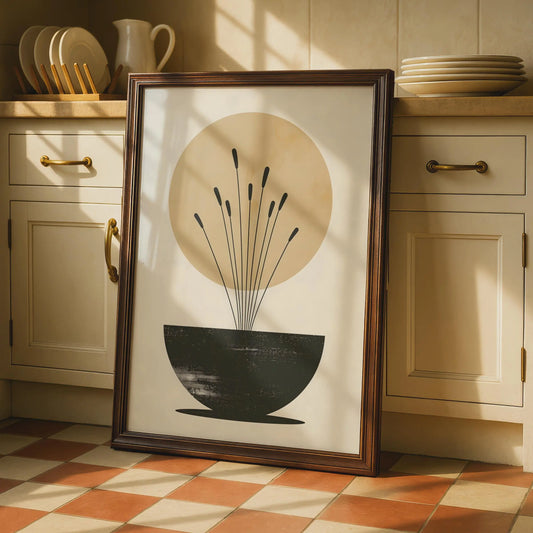 Boho Reed Stems Vase Print, Minimalist Wall Art, Neutral Beige, Abstract Botanical Poster wall art print
