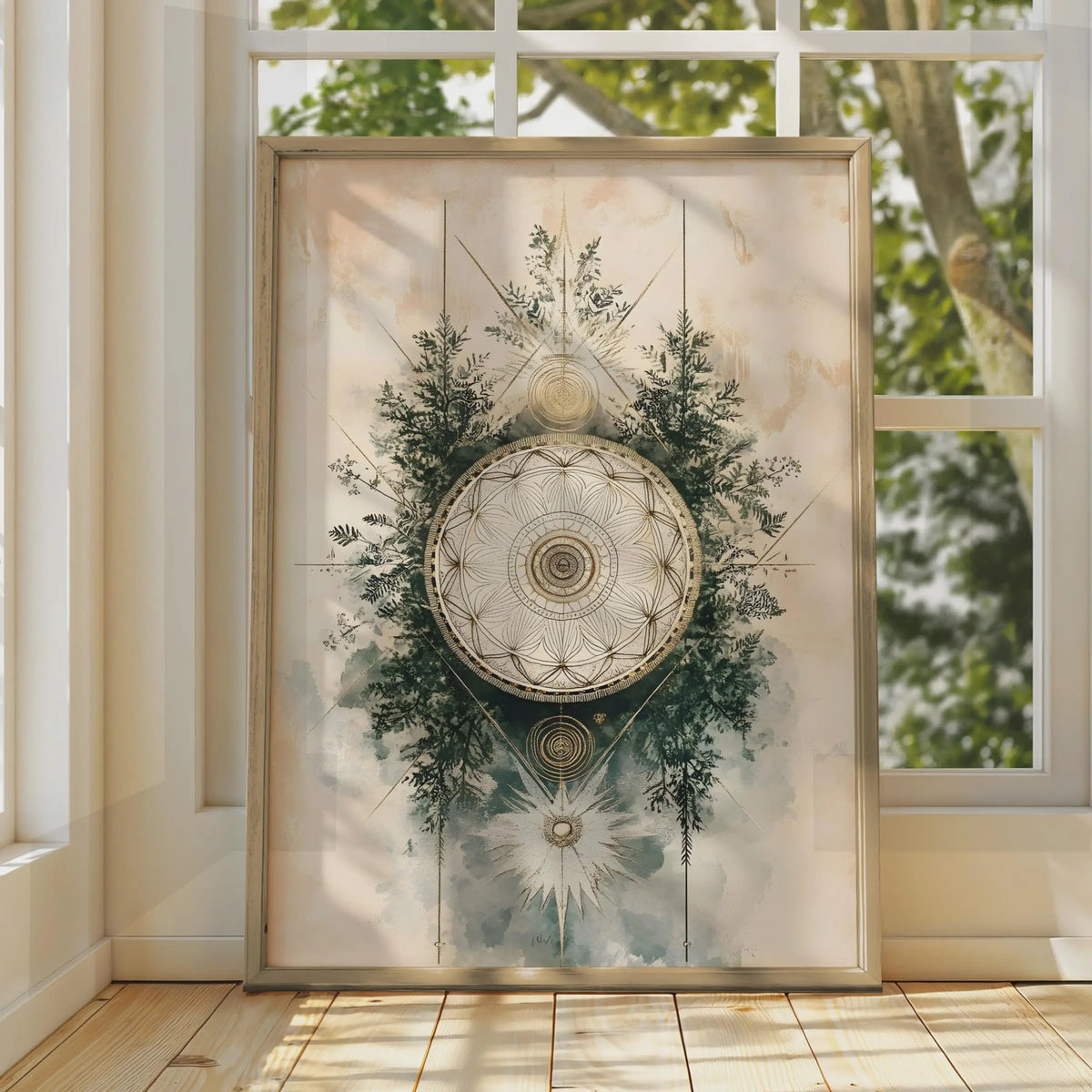 Boho Floral Mandala Wall Art, Ethereal Geometric Decor, Minimalist Poster for Home & Office wall art print