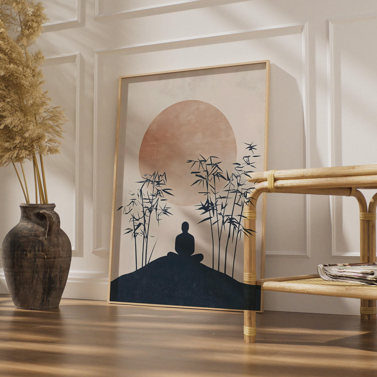 Calming Buddha Wall Art, Minimalist Bamboo Poster, Tranquil Meditation Decor, Zen Room Art wall art print
