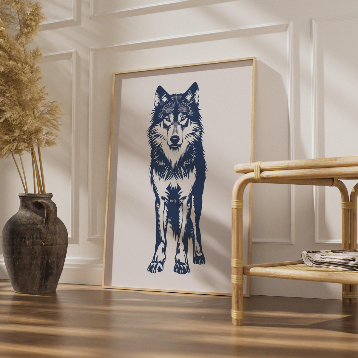 Navy Blue Wolf Print, Minimalist Wildlife Animal Wall Art wall art print