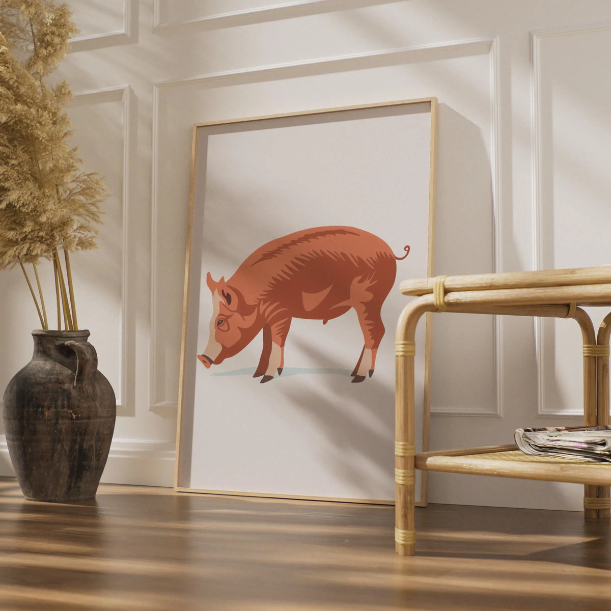 Russet Brown Pig Print, Minimalist Farm Animal Wall Art, Modern Farmhouse Decor wall art print