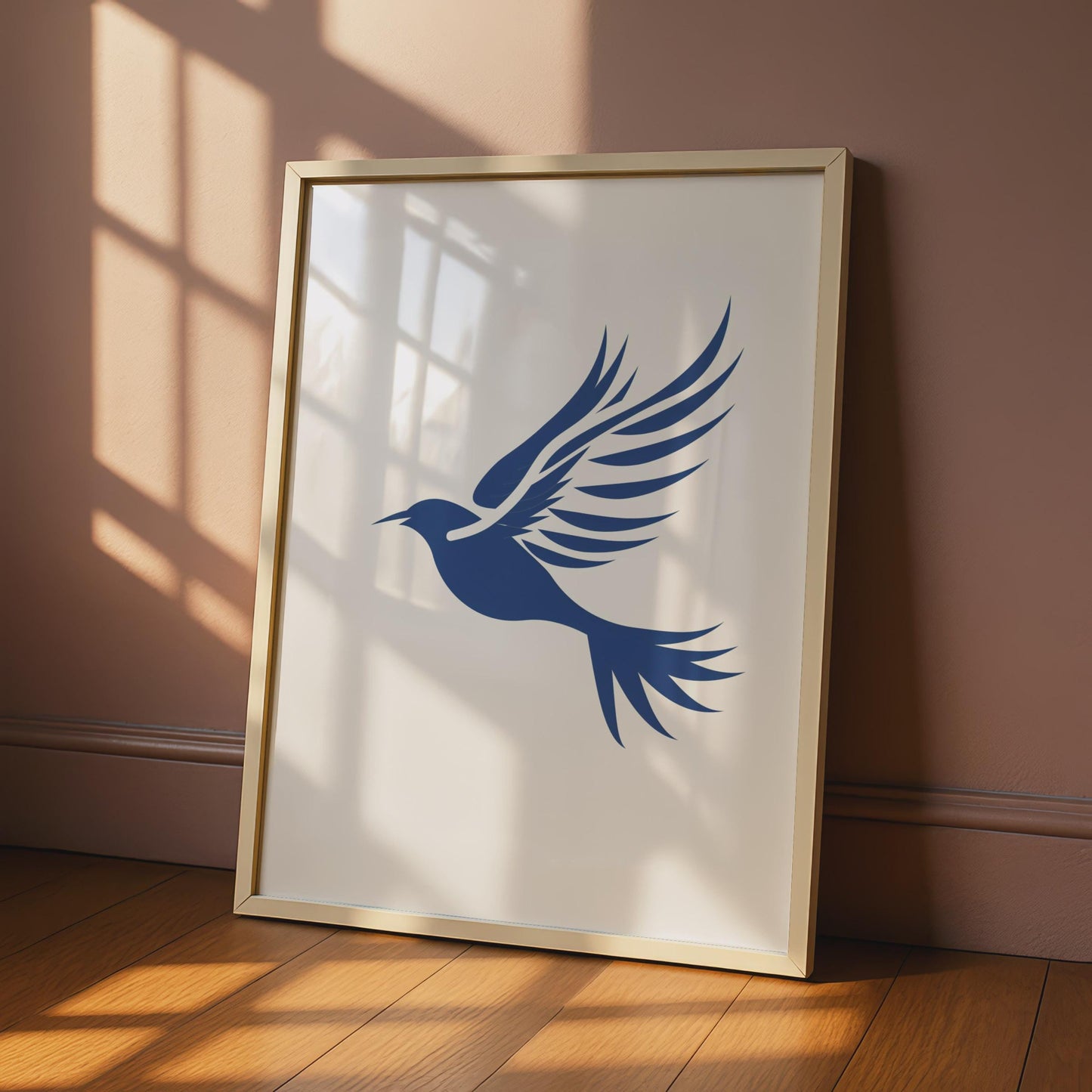 Minimalist Blue Bird in Flight Poster, Graphic Animal Wall Art, Modern Home Decor wall art print