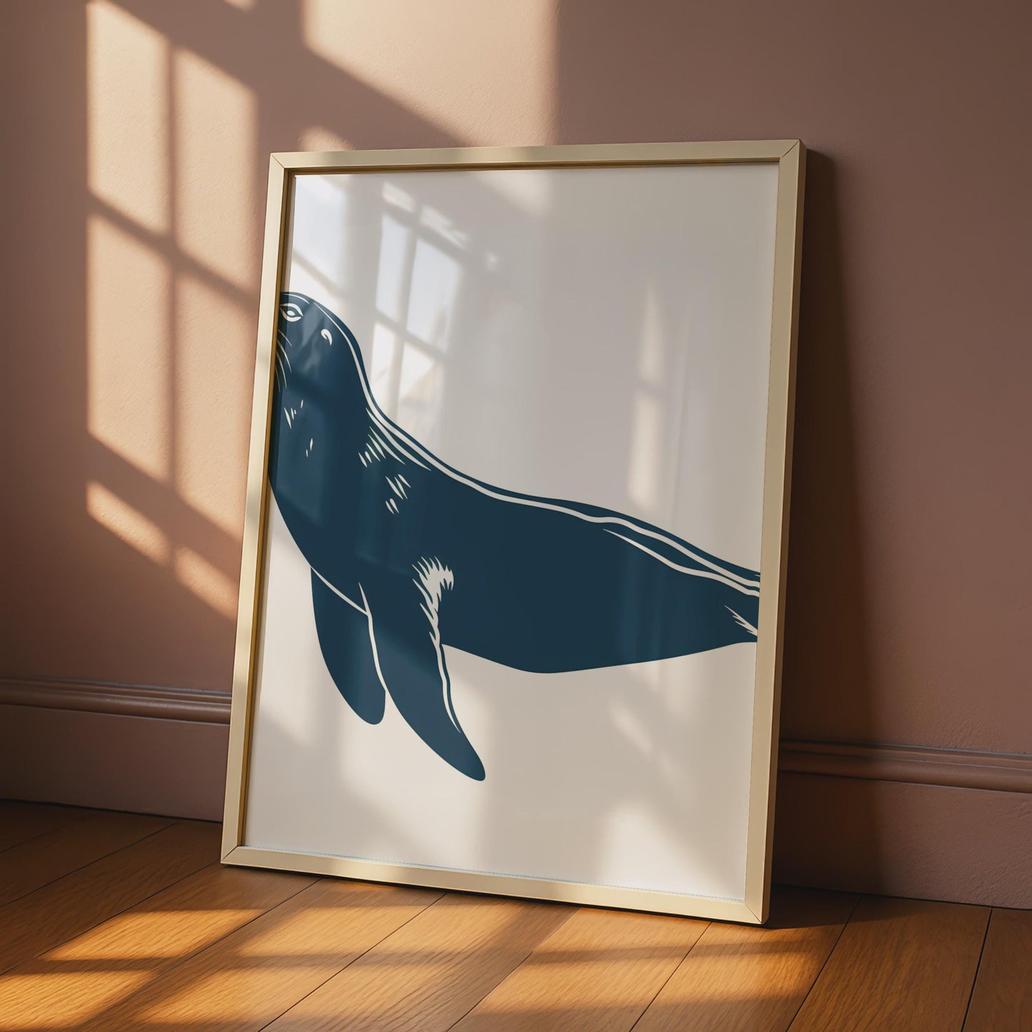 Sea Lion Poster, Navy Blue Animal Print, Minimalist Ocean Wall Art, Coastal Decor wall art print
