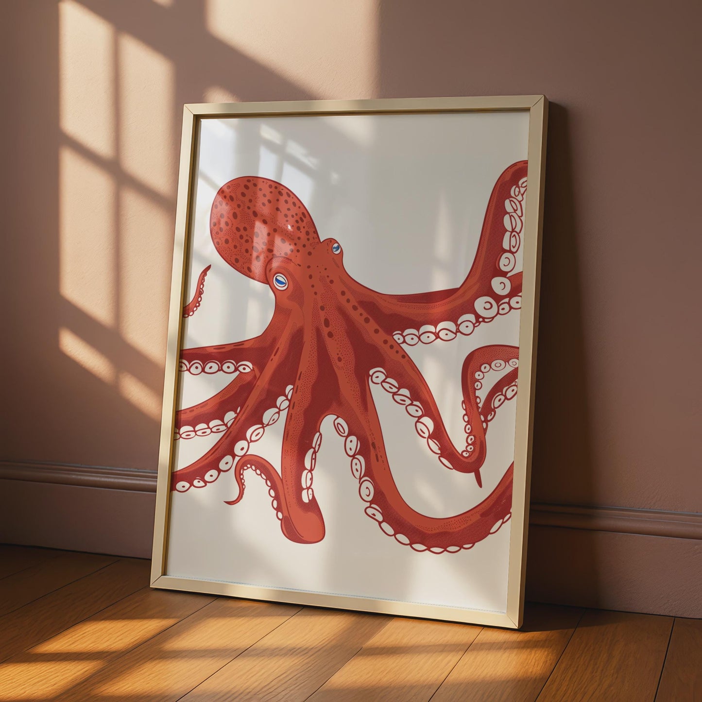 Red Octopus Poster, Ocean Animal Print, Nautical Wall Art, Sea Creature Decor wall art print
