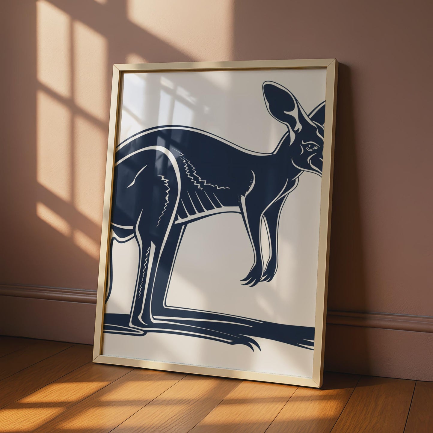 Kangaroo Poster, Navy Blue Animal Print, Australian Wildlife Wall Art, Minimalist Decor wall art print