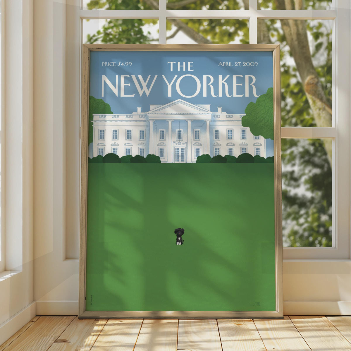 White House Black Dog Poster, Whimsical Animal Wall Art wall art print
