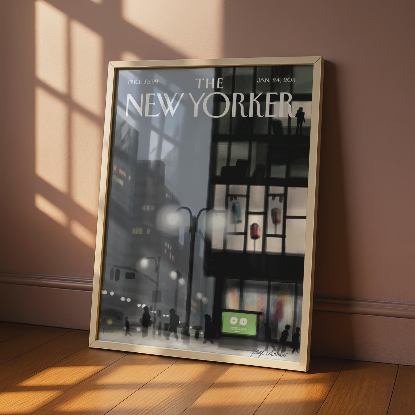 The New Yorker Cover Poster, NYC Night Street Scene, Grey City Wall Art Print wall art print