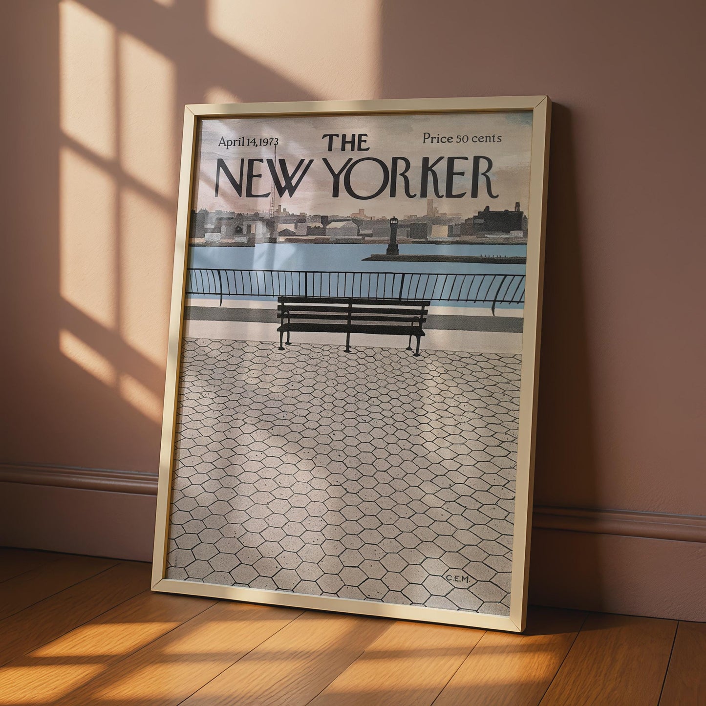 The New Yorker Poster 1973, NYC Riverside Bench Cover Art, Vintage Magazine Print wall art print